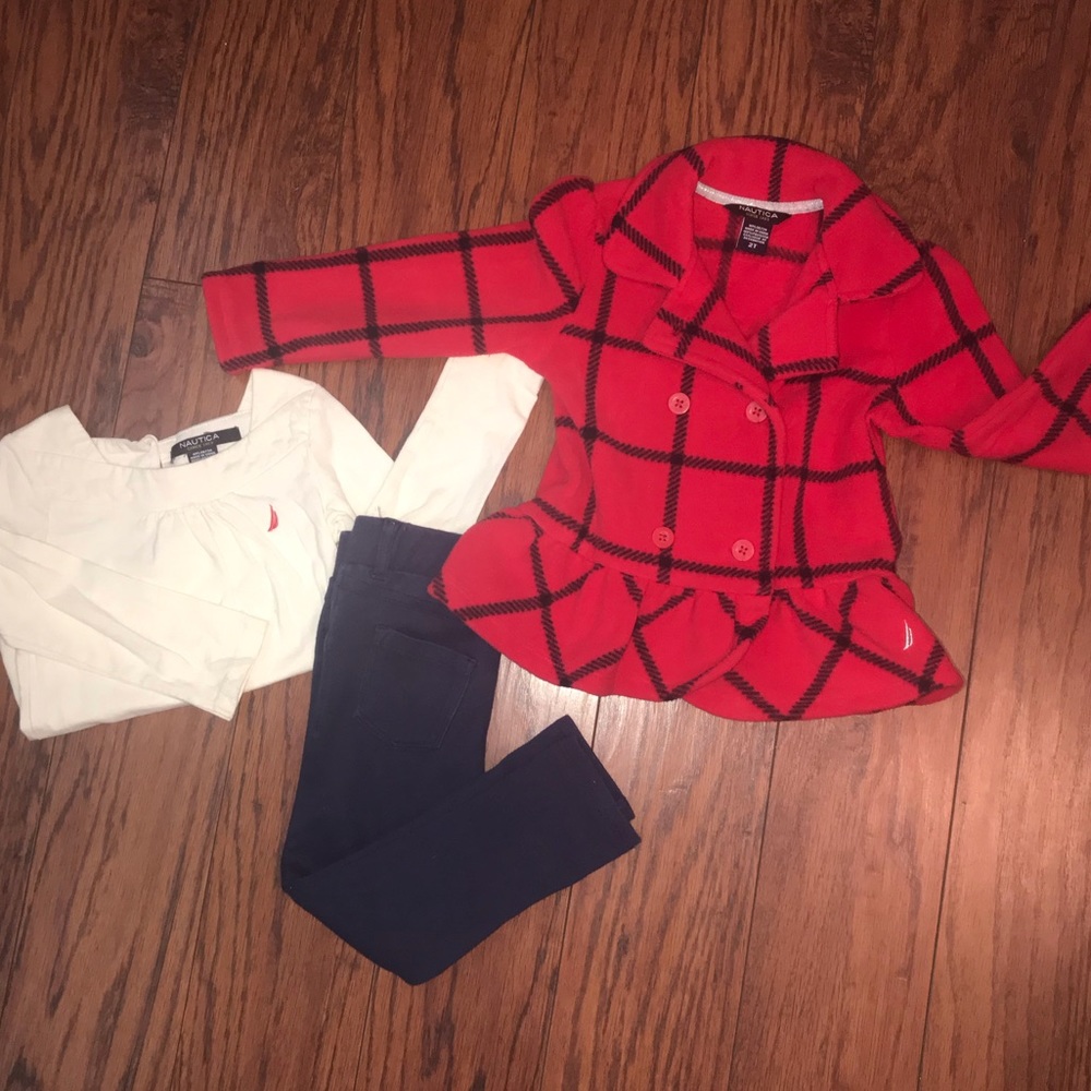 Girls Nautica 3pc Set with Fleece Jacket - sz 2T